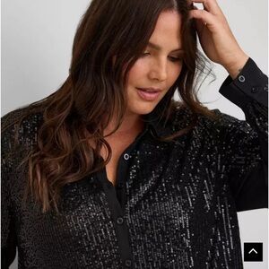 Black Sequin Button-Up Blouse